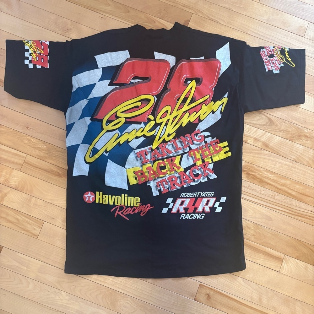 Vtg Rare NASCAR #28 Ernie Irvan Back The Track All Over Print T Shirt Mens XL